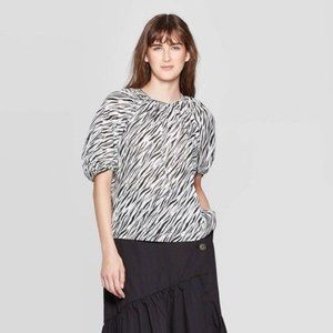NWT Who What Wear Women's Zebra Puff Sleeve Top Lg